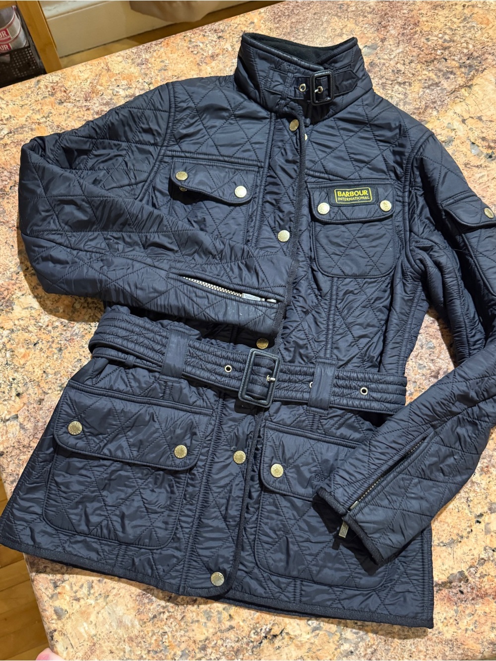 Barbour International Black Polarquilt Belted Jacket